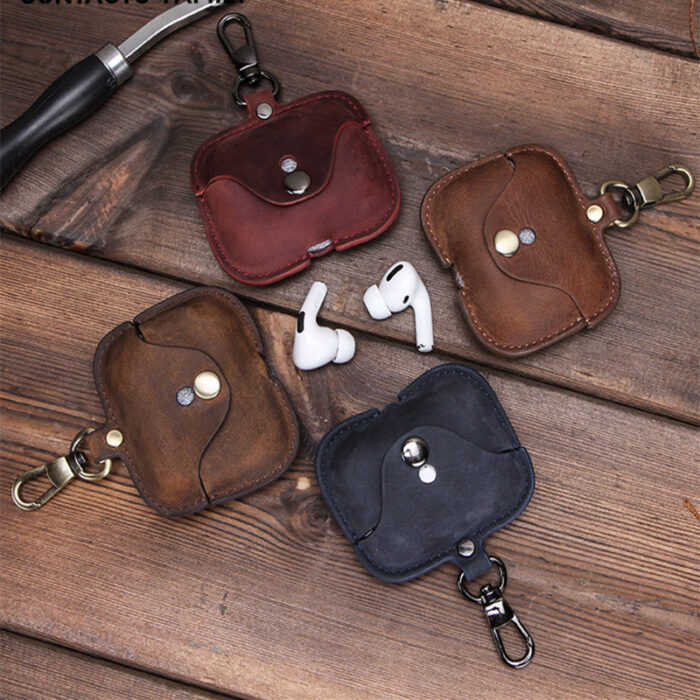 Elevate the safety and style of your AirPod Pro and AirPod 3 with our Genuine Leather Cases. These cases are like cozy homes for your AirPods, crafted from real, high-quality leather that's both strong and super good-looking. They fit your AirPods just right, protecting them from little bumps and scratches while showing off a classic charm. With their soft feel, the leather gets even cooler as time passes, sort of like a special memory book.